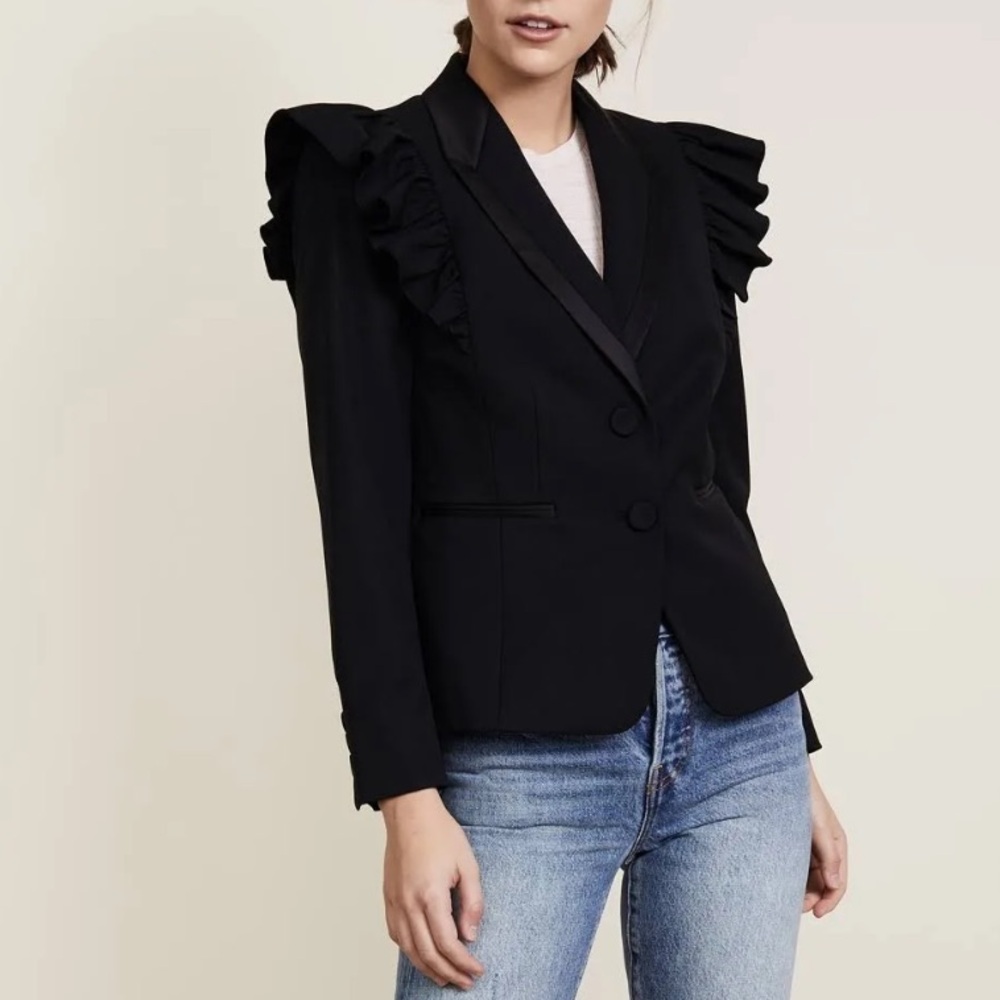 Rebecca Taylor Tuxedo Wool Ruffle Blazer size Small